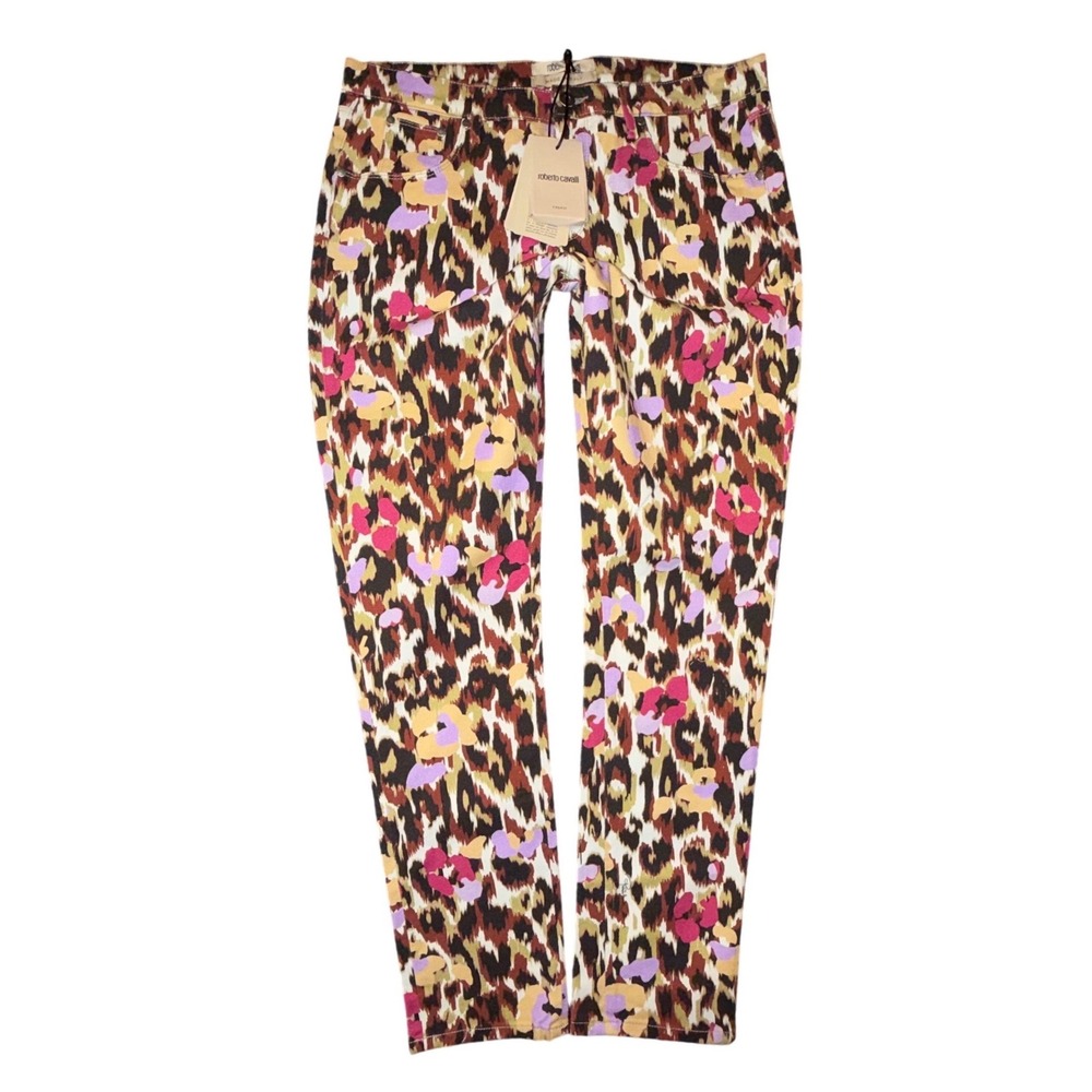 NWT Roberto Cavalli Ikat Leopard Floral Print Jeans IT 48 / US 12 COA  Italy